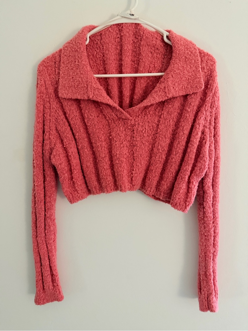 Double Zero Cropped Collared Sweater - Coral Pink